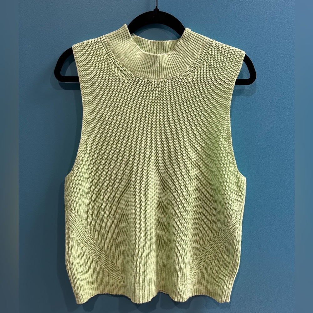 LOFT Green Knit Sweater Vest Mock Turtleneck
